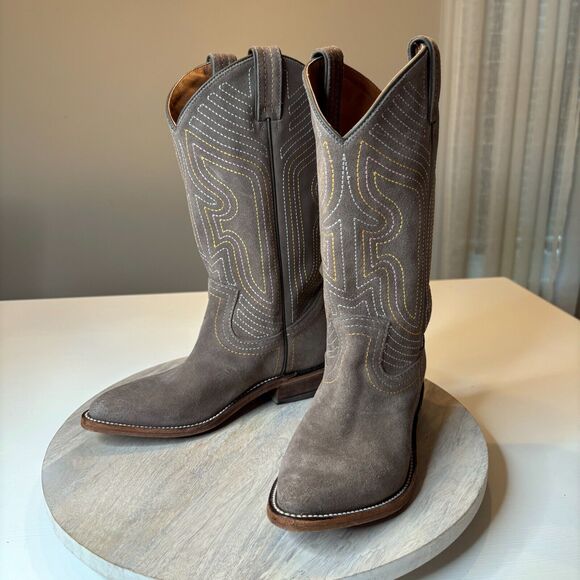 Frye Women's Billy Stitch Elephant Gray Suede Leather Cowgirl Cowboy Boots 7.5 B